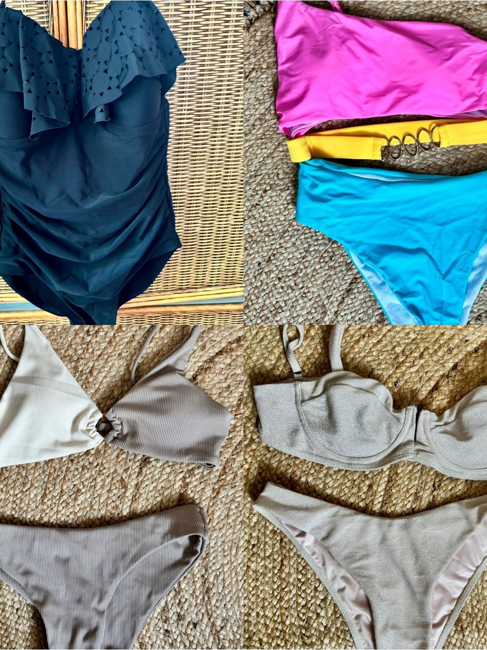 Mixed Swimsuit Lot - Black One-Piece + Colorful & Neutral Bikinis